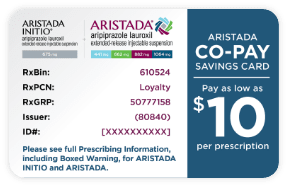 Co-pay card image Co-pay Savings Card. Pay as low as a $10 co-pay per prescription.
